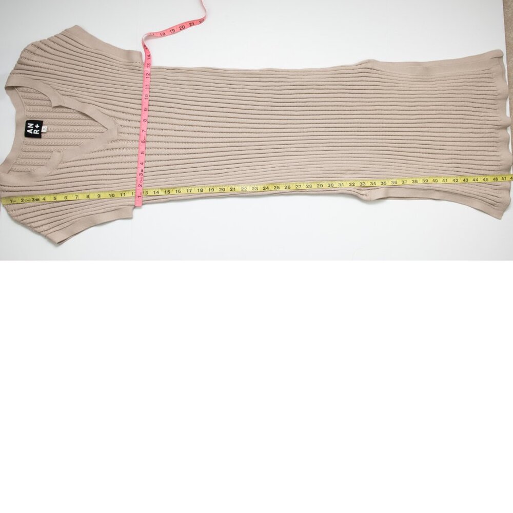 ANR+ Alp N Rock Ribbed Knit Dress Bodycon Cap Sleeve Midi Tan Size Small - Picture 6 of 6
